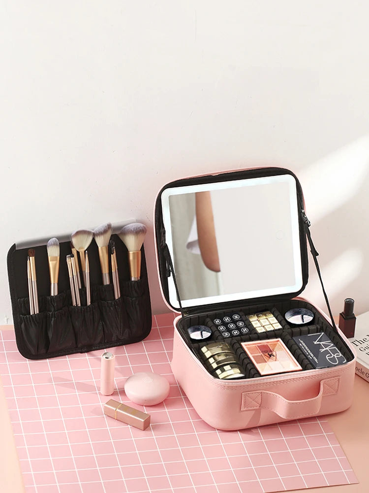 BrushBea Glow Case — LED Light-Up Makeup Organizer with Mirror