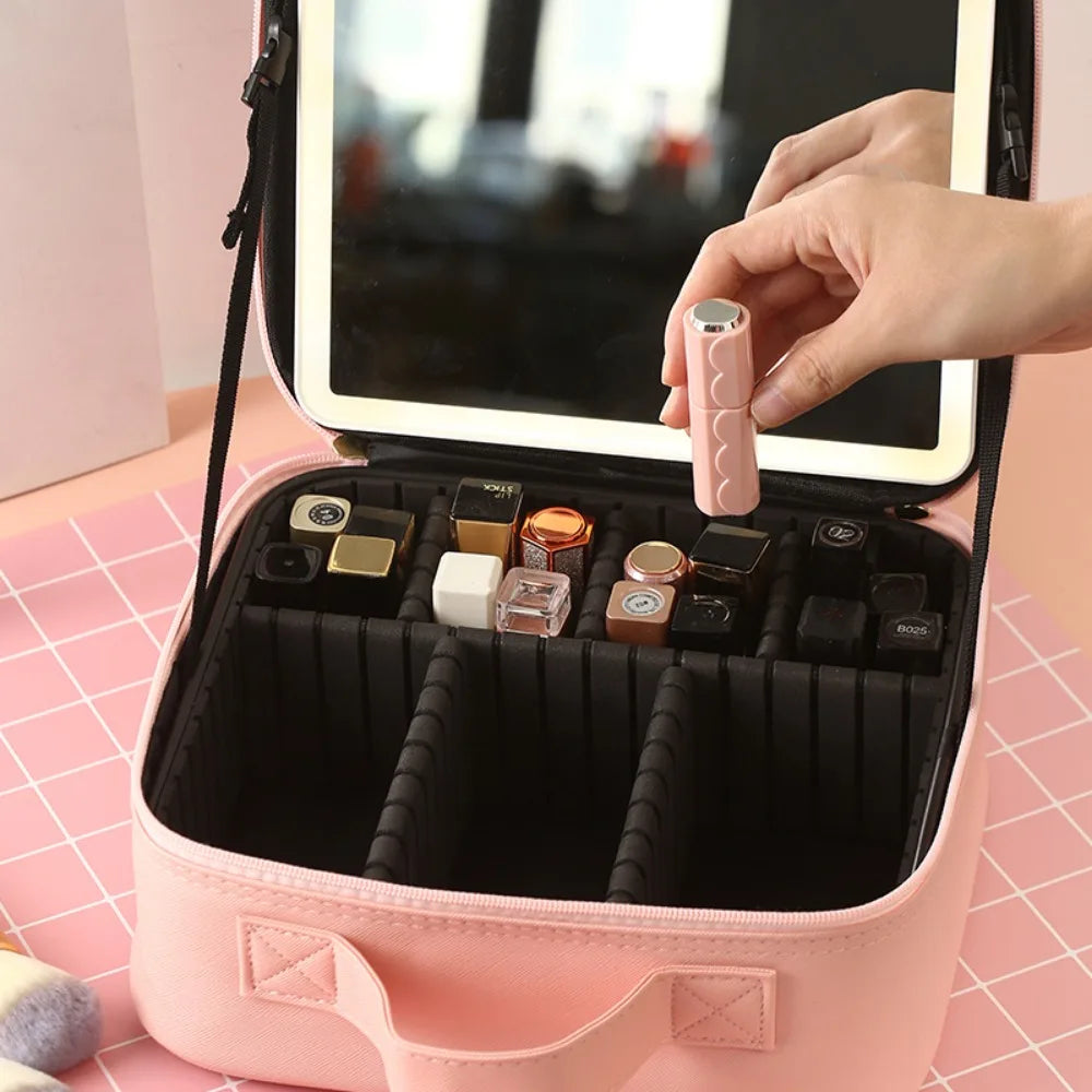 BrushBea Glow Case — LED Light-Up Makeup Organizer with Mirror